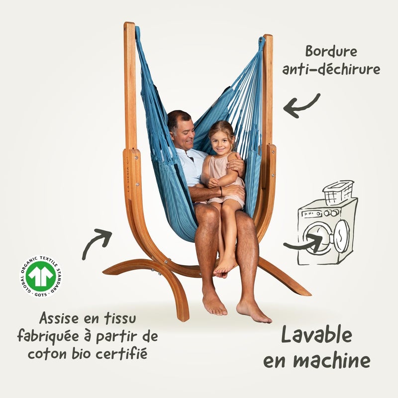 LA SIESTA Udine Organic Outdoor Hammock Chair and Stand (W 115 cm) (Blue Zebra) - Image 3